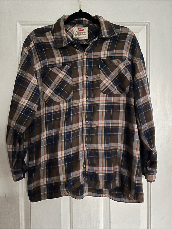 Levi's Tops - Levi's Brown and Navy Plaid Button-Down flannel Shirt size large